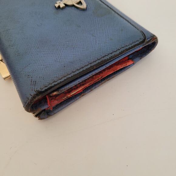 Vivienne Westwood Smal Wallet Logo Blue Red Orbit Leather Coin Card Bill Holder - Picture 10 of 11